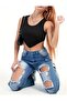 Alina Women's Black Triangle Detailed Stylish Comfortable Fit Crop - 2