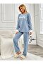 Embroidered Star Detailed Ribbed Women's Fleece Pajama Set Lmr005 - 3