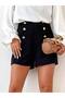 Women's Black Scuba Crepe Button Detail Shorts - 6