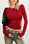 Polyemid Fabric Women's Bady Crew Neck Soft Textured Fabric Long Sleeve Belt Top Body - 3