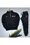 Half Zipper Bmw Printed Cotton Black Sweat-cotton Black Sweatpants Set, Top and Bottom, 2-Piece