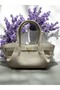Cream Hand and Shoulder Bag with Magnet Locking Adjustable Long Strap with Front Lock Detail