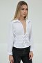Shilsee Women's White Front Lace-Up Long Sleeve Blouse with Elastic Waist and Pockets - 2