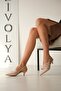 Vendy Beige Patent Leather (3cm) Heeled Pointed Toe Three-Strapped Casual Shoes