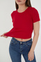 Women's 3-Piece Corded Cotton Crew Neck Knitted Camisole Crop T-Shirt - 7