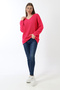 Women's Pink Oversize Casual V-Neck Knitwear Sweater - 3
