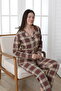 Buttoned Front Patterned Long Sleeve Single Jersey Women's Pajamas Set Vg137
