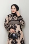 Colorful Patterned Viscose Dress - Black Beige/ E0122 - 4