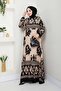 Colorful Patterned Viscose Dress - Black Beige/ E0122