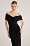 Madonna Neck Slit Long Leila Dress Black - 3