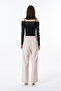 Button Waist Detailed Palazzo Trousers Stone - 5