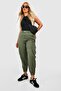 Women's Plus Size Khaki Gabardine Fabric Elastic Leg High Waist Cargo Pants 65N38740 - 5