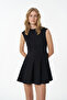 Sleeveless Mini Dress with Pleat Detail Black - 3