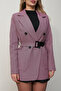 Women's Lilac Belted Poticar Long Blazer Jacket - 6