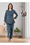 Women's Anthracite Lace Special Design Cotton Combed Maternity Maternity Dressing Gown Pajamas Set Set - 4