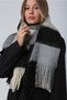 Winter Warm Soft Wide Tasseled Scarf - Creamy White Black Gray Striped Scarf Sal1270 - 6