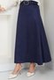 Belted Suede Mevlana Skirt Navy Blue Hm2607 - 3