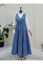 Blue V-Neck Tunnel Lace-Up Denim Gilet