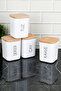 Set of 4 Vacuum Bamboo Wooden-Lid Tea, Sugar, Coffee, Salt Storage Container, Porcelain Look, Acrylic Labeled - 2