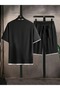 Men's New Season 100% Cotton White Detailed T-Shirt Shorts Set - 2