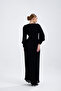 Pleated V-Neck Stone Embroidered Chiffon Evening Dress - 6
