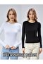 2-Piece Soft Cotton Round Neck Long Sleeve Blouse/Body (1 Black 1 White)