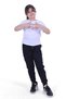 Solid Color, No Pattern, Elastic Waist Bottom-Top Girl's T-shirt Tracksuit Set - 4