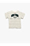 Crew Neck Short Sleeve Embroidered Cotton Stripe T-Shirt - 2