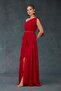 Red Chiffon One-Shoulder Long Evening Dress - 4