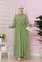 Shirt Collar Waist Tunneled Saree Dress-Pistachio Green - 2