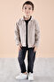 Beige Jean Jacket Printed Boy's Trousers 3 Piece Suit 20312