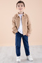 Brown Jean Jacket Text Printed Boy's 3 Piece Suit with Trousers 20313