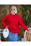 Women's Red Oversize Knitwear Sweater - Soft Textured Crew Neck - 2