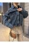 Bead Stone Detail Denim Jacket-S-M