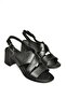 P 555451903   Black Genuine Leather Thick Heeled Women's Sandals - 5