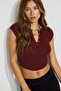 Claret Red Henley Snap Closure Women's T-Shirt Mg2306 - 4