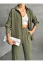 Women's Khaki Textured Rustic Bottom Top Shirt Set - 5