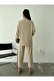 Women's Beige Polo Neck Top Trousers Double Set - 5