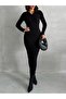 Women's Black Polo Neck Maxi Basic Knitwear Dress - 3
