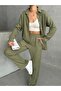 Women's Khaki Textured Rustic Bottom Top Shirt Set - 4