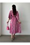 Women's Pink Double Breasted Collar Slit Long Summer Dress - 5