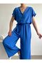 Women's Blue Button Detailed Belted Jumpsuit - 4
