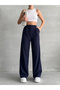 Women's Navy Blue Pleated Loose Palazzo Trousers - 3