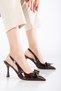 Rissoli Women's Bitter Brown Patent Leather Bow Open Back Casual Casual Evening Dress Stiletto Heels - 3
