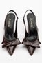 Rissoli Women's Bitter Brown Patent Leather Bow Open Back Casual Casual Evening Dress Stiletto Heels - 2
