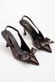 Rissoli Women's Bitter Brown Patent Leather Bow Open Back Casual Casual Evening Dress Stiletto Heels