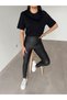 Black Recovery Thin Raised Collar Detailed Leather Leggings - 5