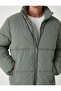 Puffer Jacket Slogan Printed Zipper Pocket Detailed - 5