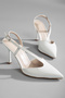 Women's White Thin Heeled Pointed Toe Wedding Dress Shoes Simple Closed Front Summer - 3