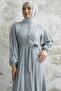 Seersucker Embroidered Sleeve Dress - Gray - 3
